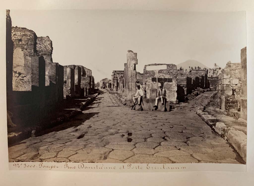 Via Consolare (on left) and Vicolo di Narciso (on right). Looking north. Titled Rue Domitienne et Porte Erculanum.
From an Album by M. Amodio no. 3000, c.1880, entitled “Pompei, destroyed on 23 November 79, discovered in 1748”. 
Photo courtesy of Rick Bauer.
