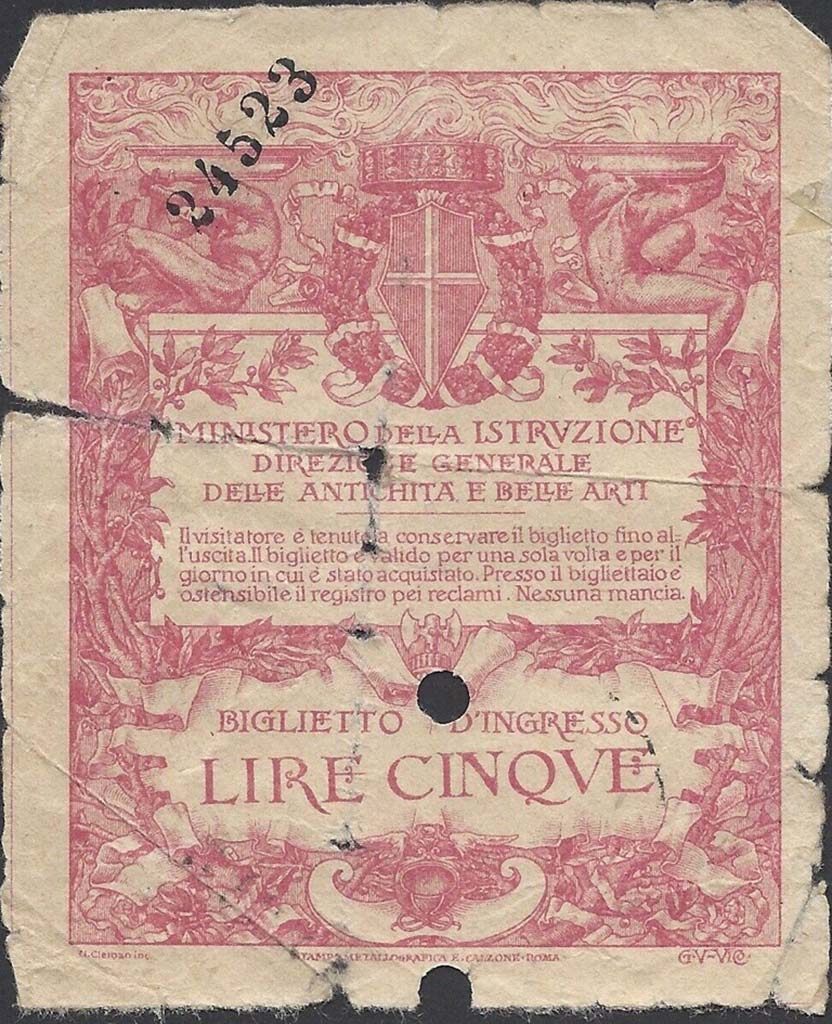 Pompeii, ticket dated 30th January 1923 on rear. Photo courtesy of Rick Bauer.