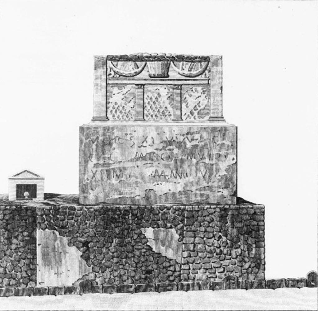 HGE38 Pompeii. 1824 drawing by Mazois of south side of tomb on Via dei Sepolcri. See Mazois, F., 1824. Les Ruines de Pompei: Premiere Partie. Paris: Didot Freres. (pl. 16,1)