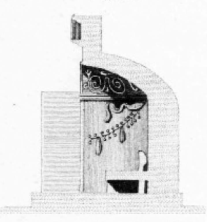 HGE41 Pompeii. 1824 drawing by Mazois showing a cross section from the front to the back.
Also shown is the bench and the cippus.
See Mazois, F., 1824. Les Ruines de Pompei: Premiere Partie. Paris: Didot Freres. (pl. 4, fig. 9).
