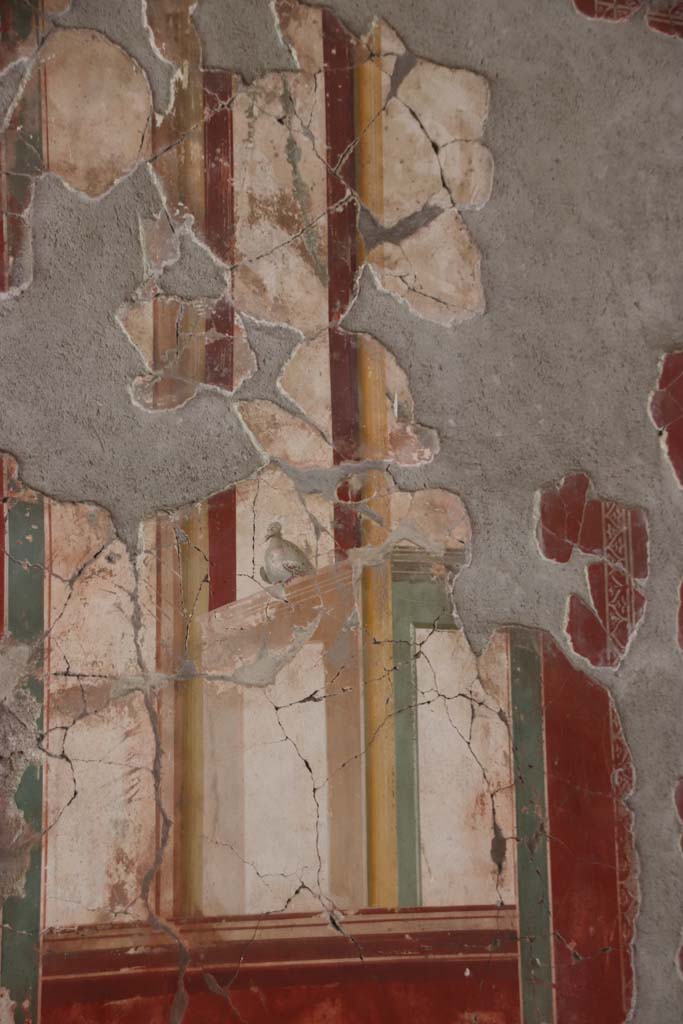 Oplontis Villa of Poppea, September 2021. 
Room 81, detail of painted panel from west end of north wall. Photo courtesy of Klaus Heese.
