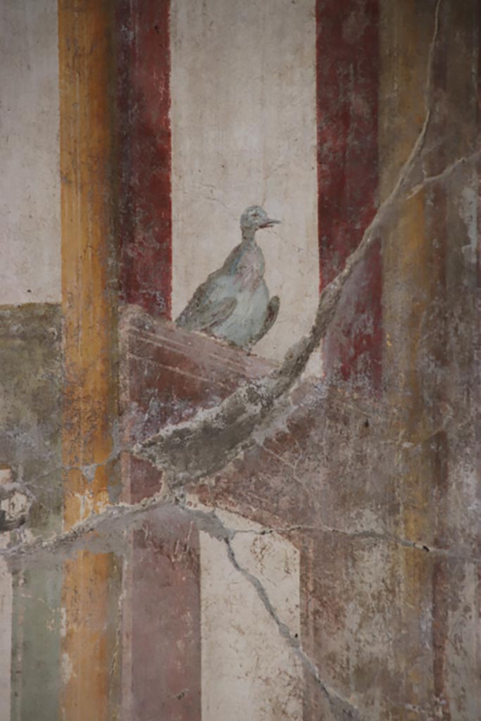 Villa of Poppaea, Oplontis, October 2023. 
Room 81, detail of painted panel from south wall. Photo courtesy of Klaus Heese. 
