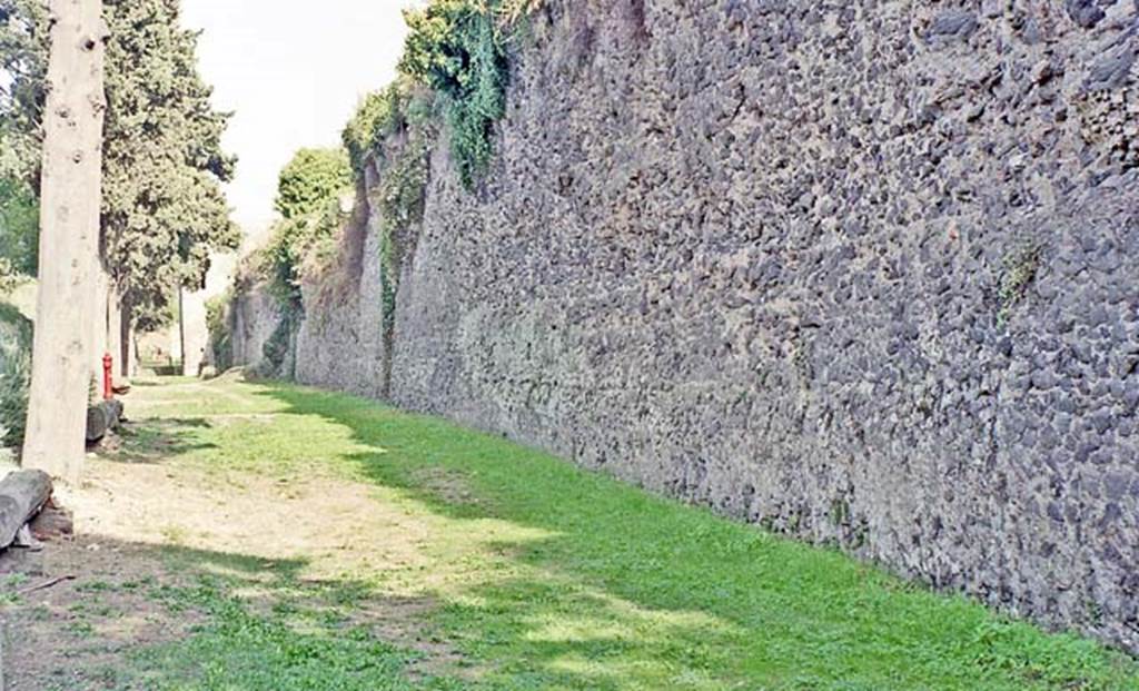 Pompeii walls. October 2001. Looking east along city walls from near Herculaneum Gate.
Photo courtesy of Peter Woods.

