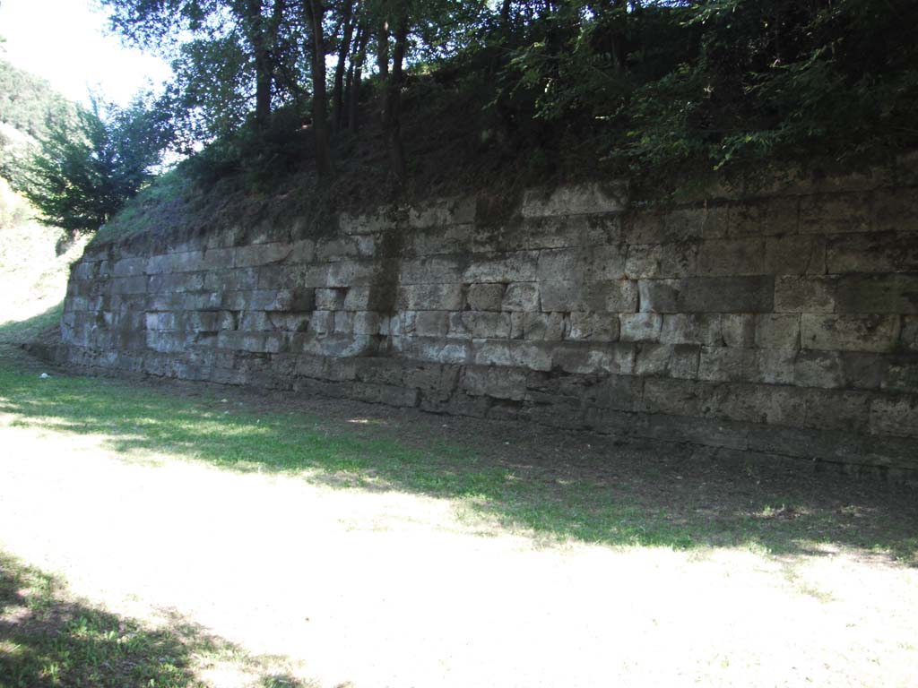 Walls on east side of Pompeii in north-east corner. June 2012. Looking south along walling. Photo courtesy of Ivo van der Graaff.