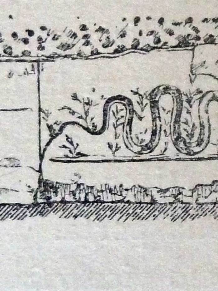 Pompeii Street Altar at I.8.1. Detail from drawing of north end of remains of painting.