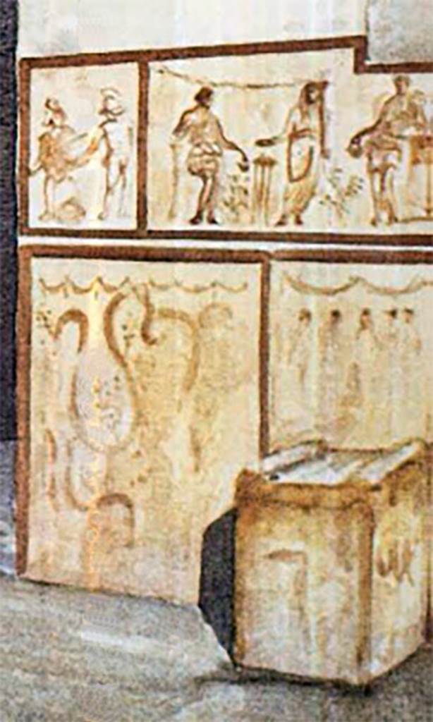 Street altar outside IX.12.7. Old painting showing altar.