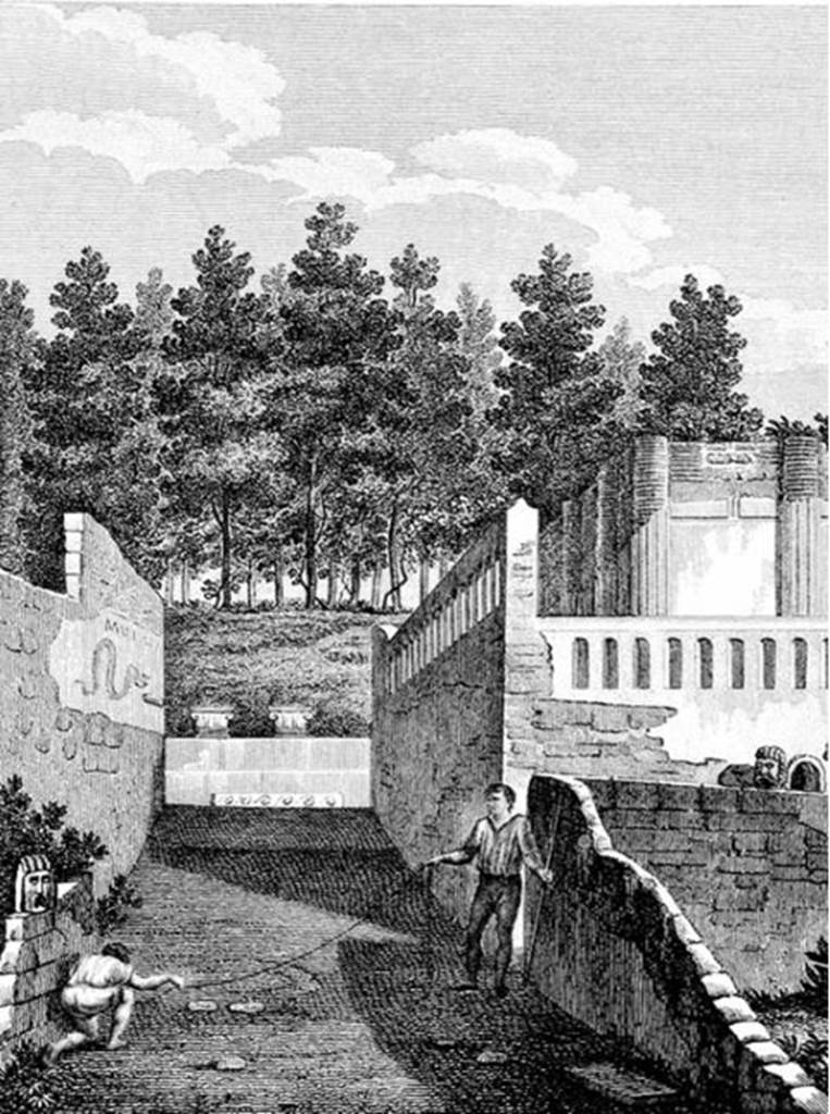 Via Pomeriale. About 1824. The street shrine as shown by Mazois. See Mazois, F., 1824. Les Ruines de Pompei: Premiere Partie. Paris: Didot Freres. (p. 28, Pl. X).