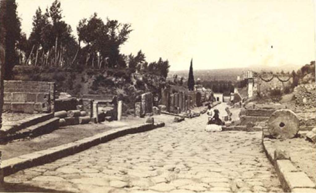 Via dei Sepolcri, c. 1869. Looking north past the site of the street shrine and Via Pomeriale, on left.