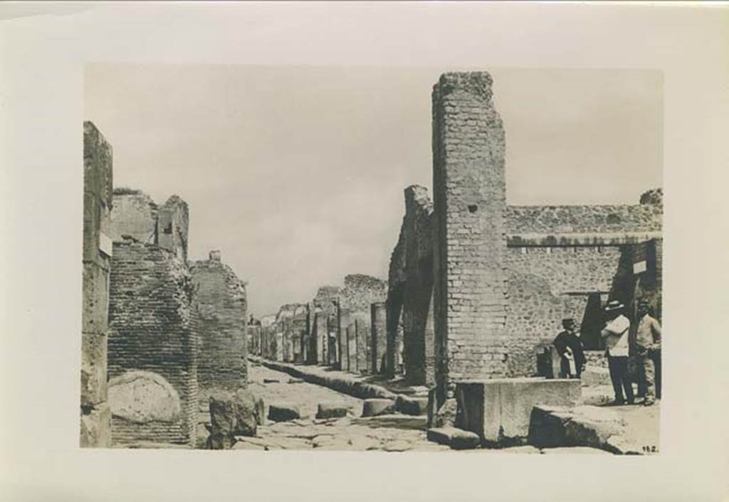 Fountain outside I.4.15 on Via Stabiana. Photograph by Sommer, numbered 182, c.1879. Looking north at Holconius’ crossroads, from between VIII.4 and I.4. Photo courtesy of Rick Bauer.

