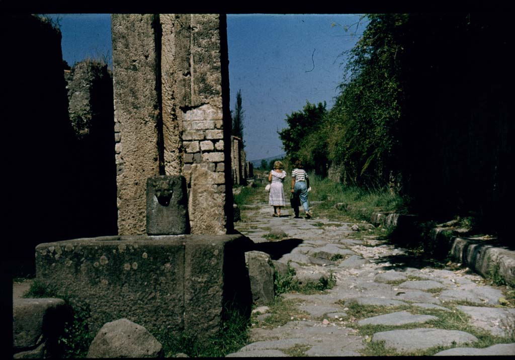Fountain and water column between VI.16.3 and VI.16.4 on Via del Vesuvio.  Photographed 1970-79 by Günther Einhorn, picture courtesy of his son Ralf Einhorn.
