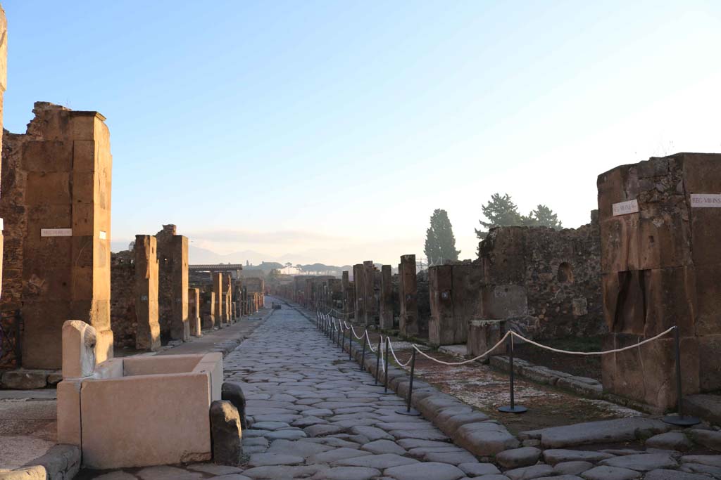Fountain outside VII.9.67. Via dell’Abbondanza, Pompeii. December 2018. 
Looking east between VII.13, on left behind fountain, and VIII.5, on right. Photo courtesy of Aude Durand.
