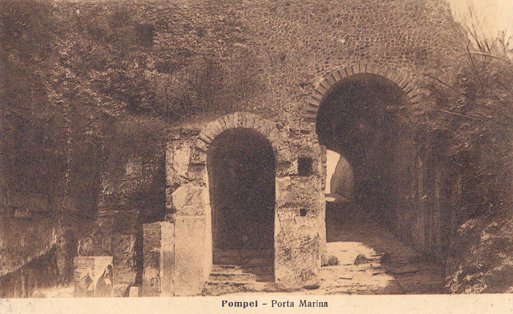 Pompeii Porta Marina. September 2005. Two tunnel entrances.