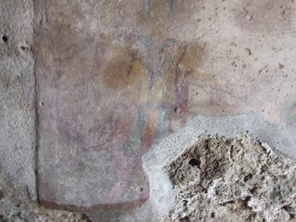 I.11.17 Pompeii. December 2007. Room 6, detail of Lar at (left) north end of lararium painting in kitchen.
See Fröhlich, T., 1991, Lararien und Fassadenbilder in den Vesuvstädten. Mainz: von Zabern. (L23 on p.258 and picture 27,3).
