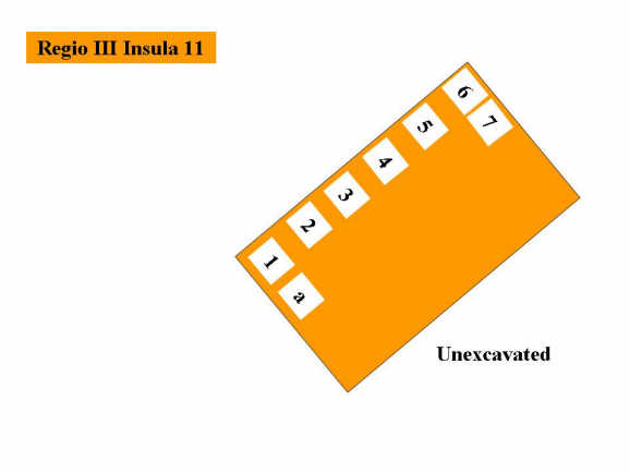 Pompeii Regio III(3) Insula 11. Plan of entrances 1 to 7 and a