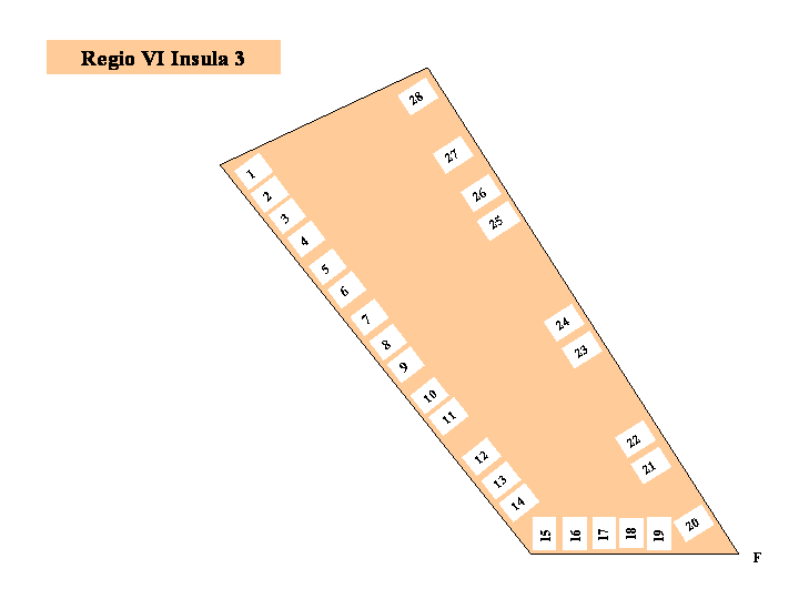 Pompeii Regio VI(6) Insula 3. Plan of entrances 1 to 28