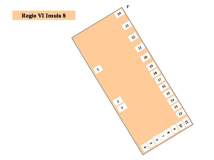 Pompeii Regio VI(6) Insula 8. Plan of entrances 1 to 24