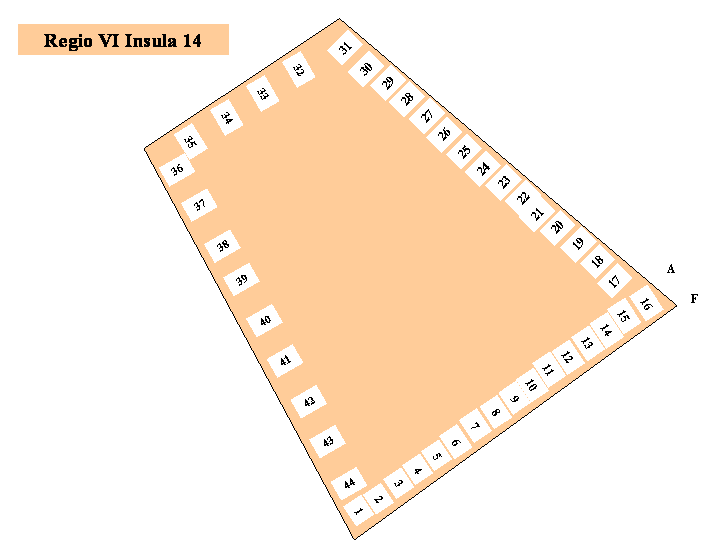 Pompeii Regio VI(6) Insula 14. Plan of entrances 1 to 44