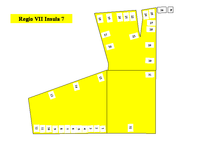 Pompeii Regio VII(7) Insula 7. Plan of entrances 1 to 32