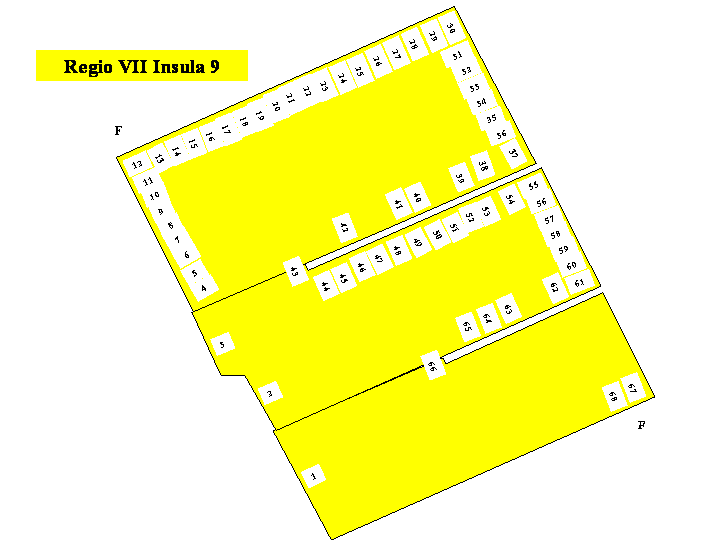 Pompeii Regio VII(7) Insula 9. Plan of entrances 1 to 68