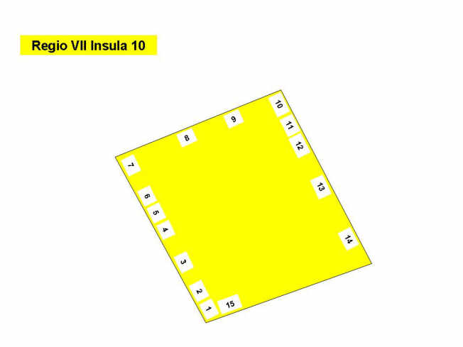 Pompeii Regio VII(7) Insula 10. Plan of entrances 1 to 15