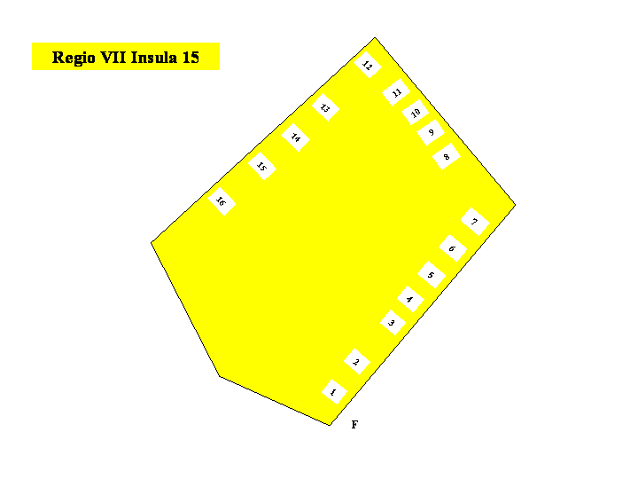 Pompeii Regio VII(7) Insula 15. Plan of entrances 1 to 16