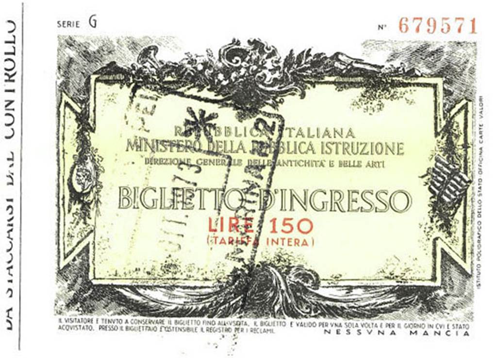 T.14. Pompeii di Notte ticket dated 1944. Entry fee was 2.50 Lire. Photo courtesy of Rick Bauer.