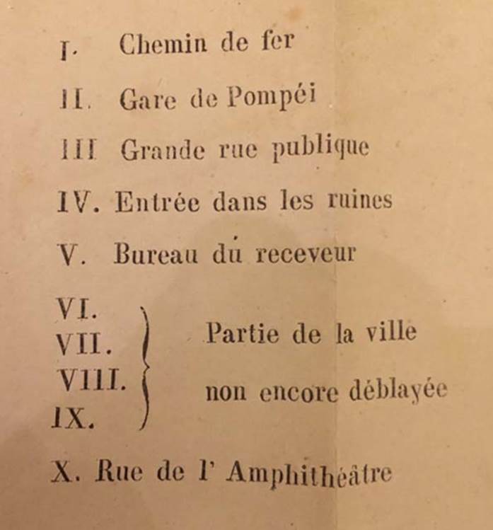 Pompeii guide by Scafati 1876. Plan key. Photo courtesy of Rick Bauer.