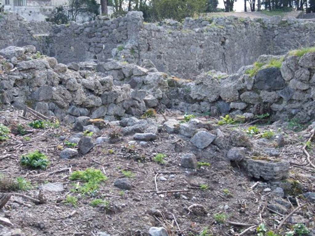 I.2.20 Pompeii.  March 2009.   Site of remains of wall dividing two rear rooms (across centre of picture).
