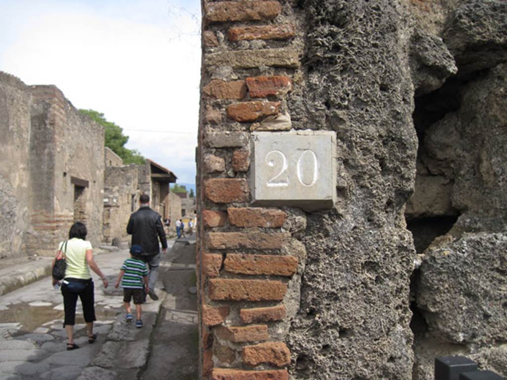 I.3.20 Pompeii. September 2010. Number ID Plate on east side of entrance doorway. Photo courtesy of Drew Baker.