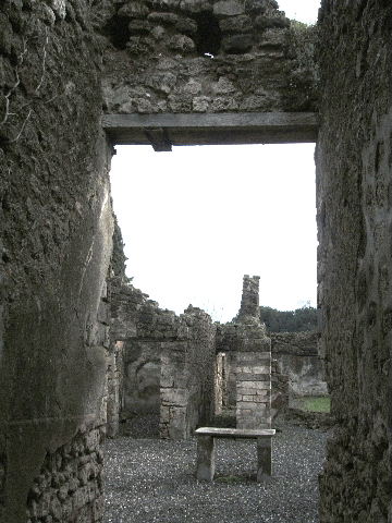 I.3.24 Pompeii. December 2006. Looking south across atrium. On the left is a doorway to the oecus, the corridor leading to the peristyle, the tablinum (centre right). On the right is a doorway into a cubiculum.
