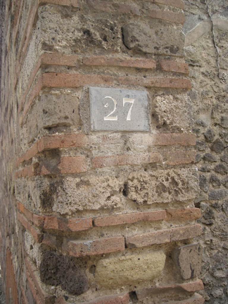 I.3.27 Pompeii. September 2010. ID number plate. Photo courtesy of Drew Baker.