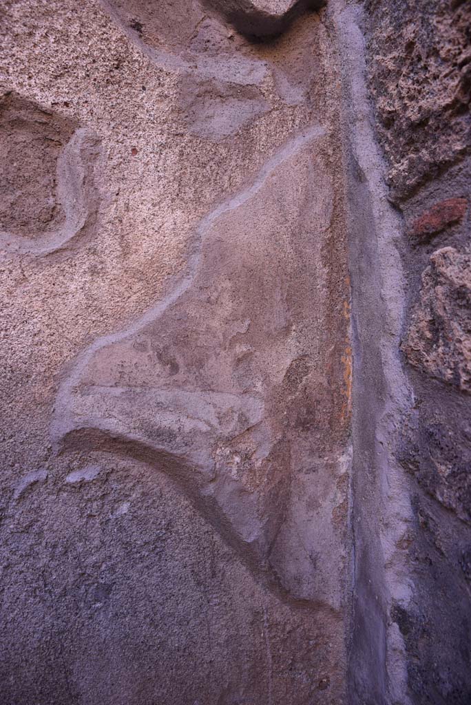 I.4.25 Pompeii. October 2019. Room 52, detail from west end of south wall.
Foto Tobias Busen, ERC Grant 681269 DCOR.
