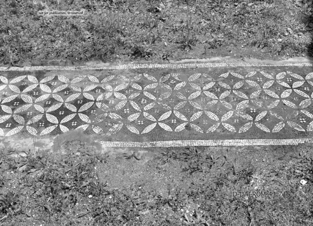 I.4.25 Pompeii. c.1930. East ala, the flooring was of mosaic with threshold of white circles.
DAIR 41.715. Photo  Deutsches Archologisches Institut, Abteilung Rom, Arkiv.
See Pernice, E.  1938. Pavimente und Figrliche Mosaiken: Die Hellenistische Kunst in Pompeji, Band VI. Berlin: de Gruyter, 
(described as Ala 54. see taf. 36,6).
