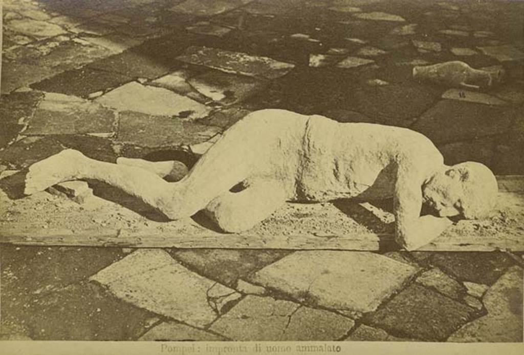 I.5.3 Pompeii. Cabinet card by G. Sommer dated 1892 and titled imprint (cast) of a sick man.
Photo courtesy of Rick Bauer.

