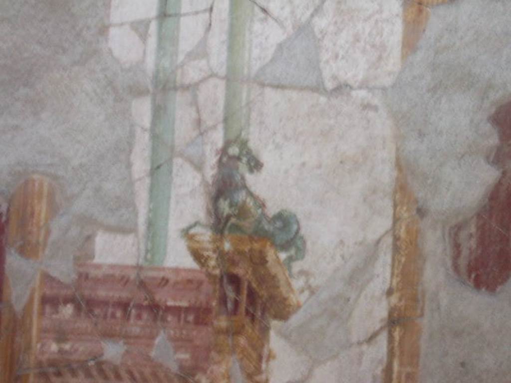 I.6.4 Pompeii. December 2005. Room 2, east wall. Fragment of painted decoration with sea creature.
