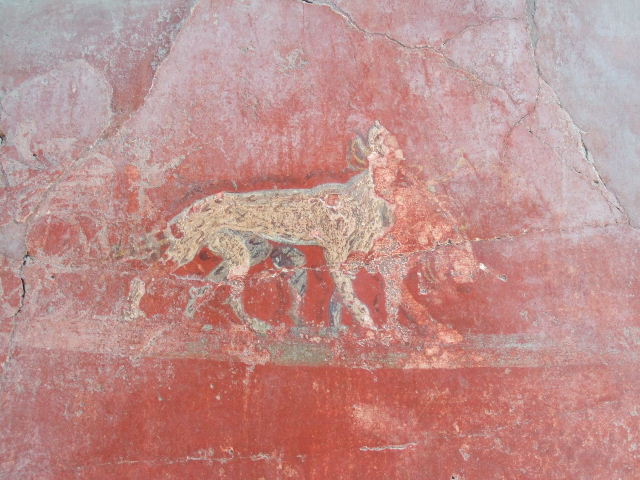 I.6.7 Pompeii. September 2017. Detail of fresco on south side of doorway in north-east corner of atrium.
Photo courtesy of Klaus Heese.
