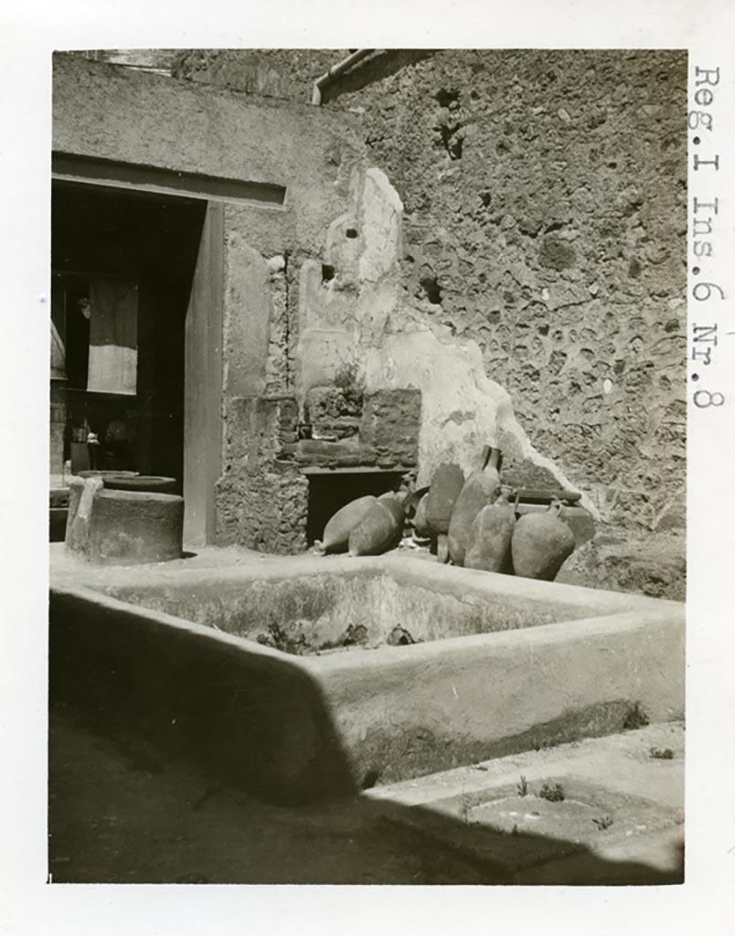 I.6.9 Pompeii. 1937-39. Looking north-east from impluvium in atrium towards shop at I.6.8, on left. Photo courtesy of American Academy in Rome, Photographic Archive. 
Warsher collection no. 1852.

