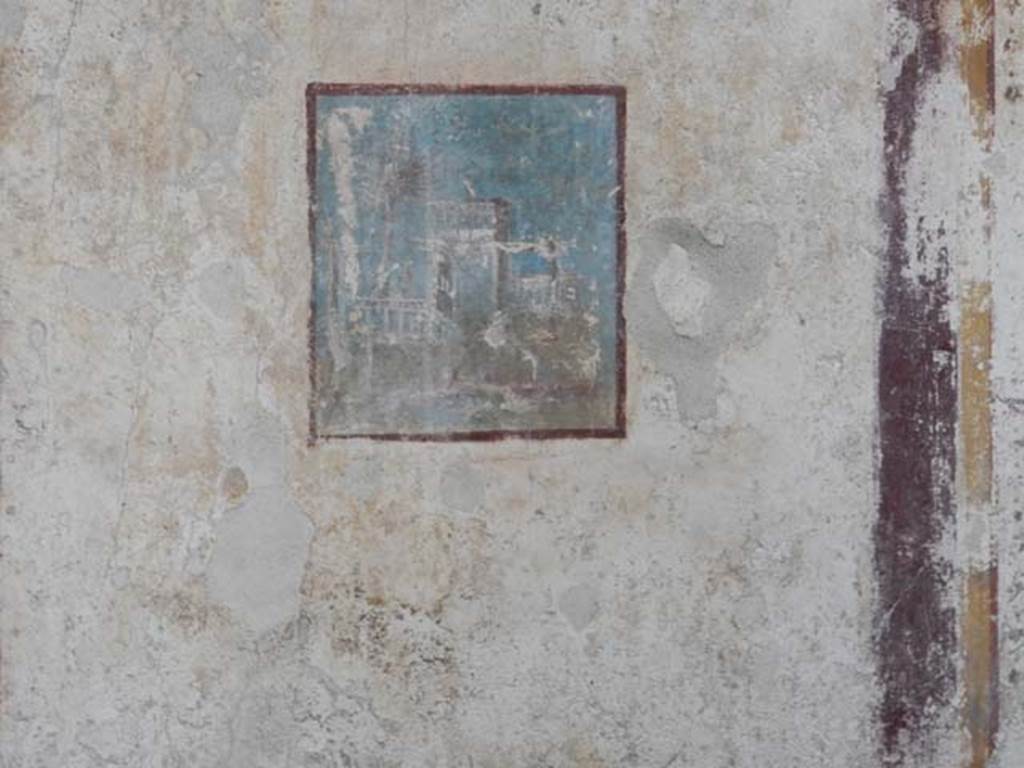 I.7.1 Pompeii. May 2016. Detail of painting of sacred landscape from north wall of cubiculum, looking from atrium. Photo courtesy of Buzz Ferebee.
