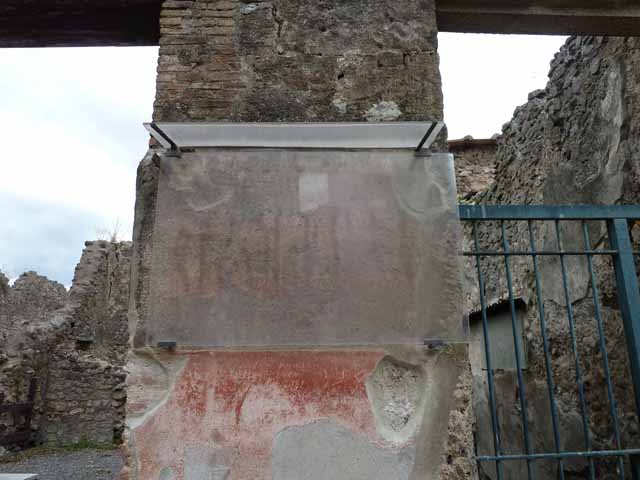 I.8 Pompeii. Vicolo dell’Efebo looking south.               Side wall of I.7.8 and I.7.9   