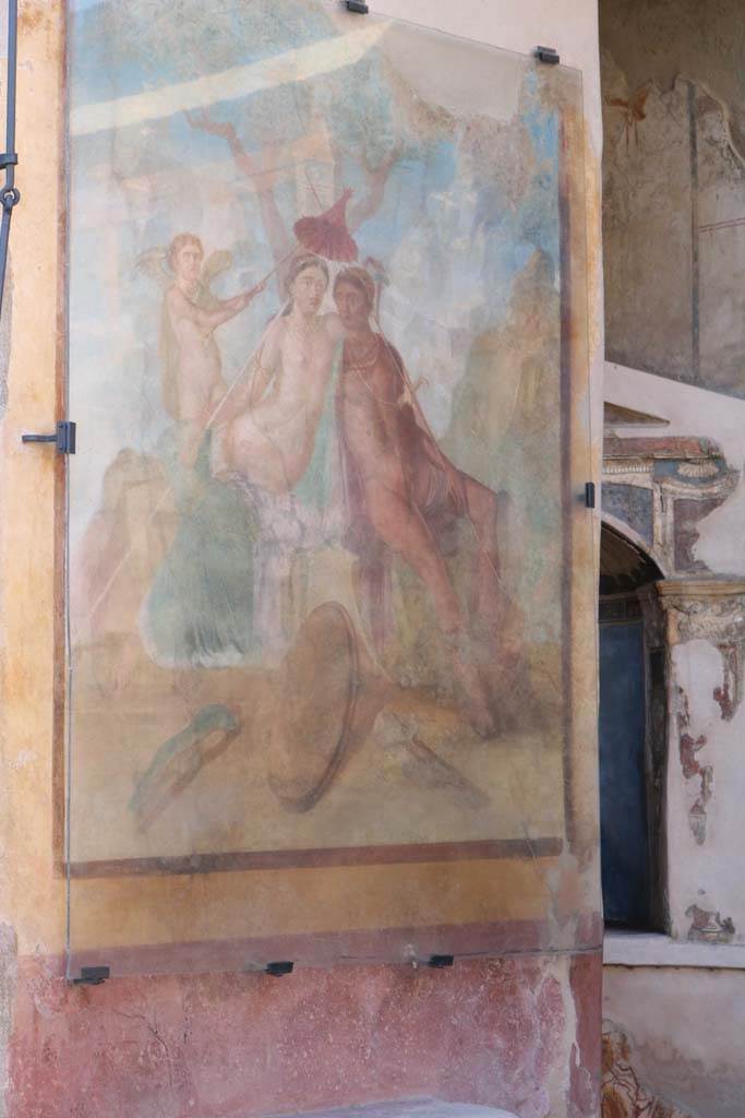 I.7.12 Pompeii. May 2017.  Looking towards wall painting of Mars and Venus on west wall of north portico. Photo courtesy of Buzz Ferebee.
