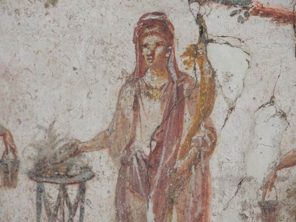 I.8.8 Pompeii. October 2004. Detail from lararium on south wall.  Photo courtesy of Nicolas Monteix.