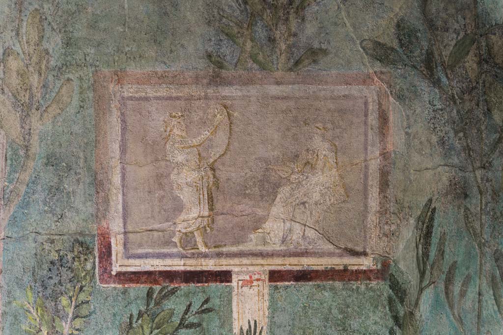 I.9.5 Pompeii. April 2022. Room 5, cubiculum. North wall. Painting of a lyre player. Photo courtesy of Johannes Eber.