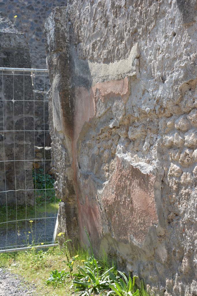 I.10.2 Pompeii. April 2017. South end of west wall with remaining painted decoration.
Photo courtesy Adrian Hielscher.
