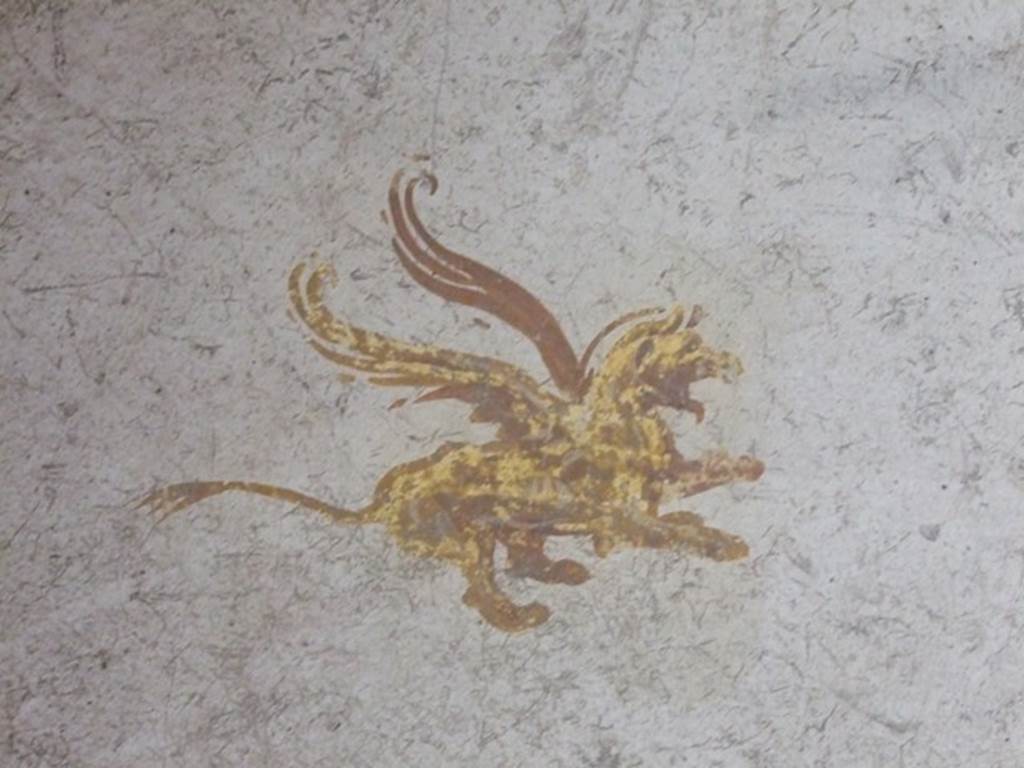 I.10.7 Pompeii. March 2009. Room 3. Cubiculum. South wall.  Painting of flying beast.