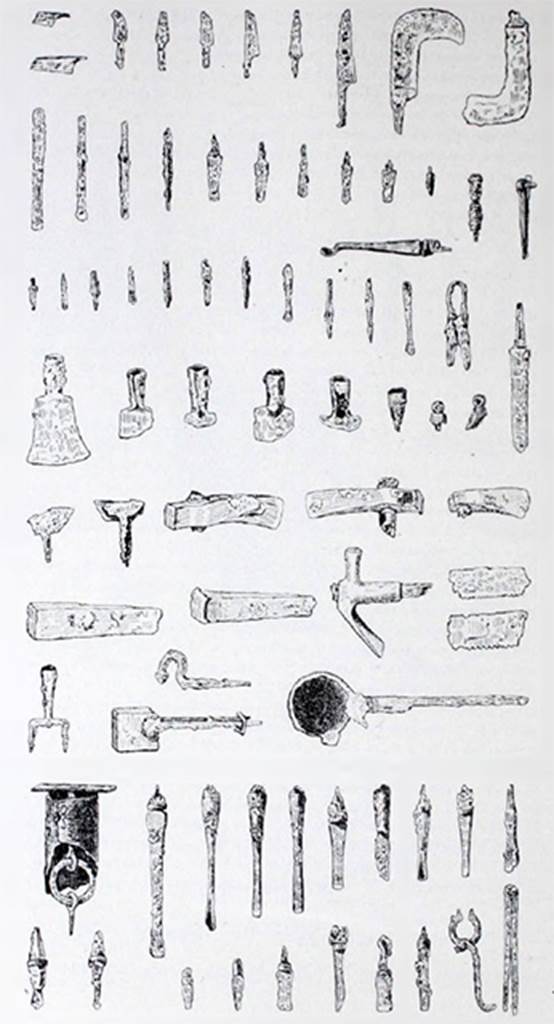 I.10.7 Pompeii. 1934. Example of objects found. 
See Notizie degli Scavi di Antichità, 1934, (p.306, fig. 22).
For full details of objects found:
See Notizie degli Scavi di Antichità, 1934, (p.292 to p.308).


