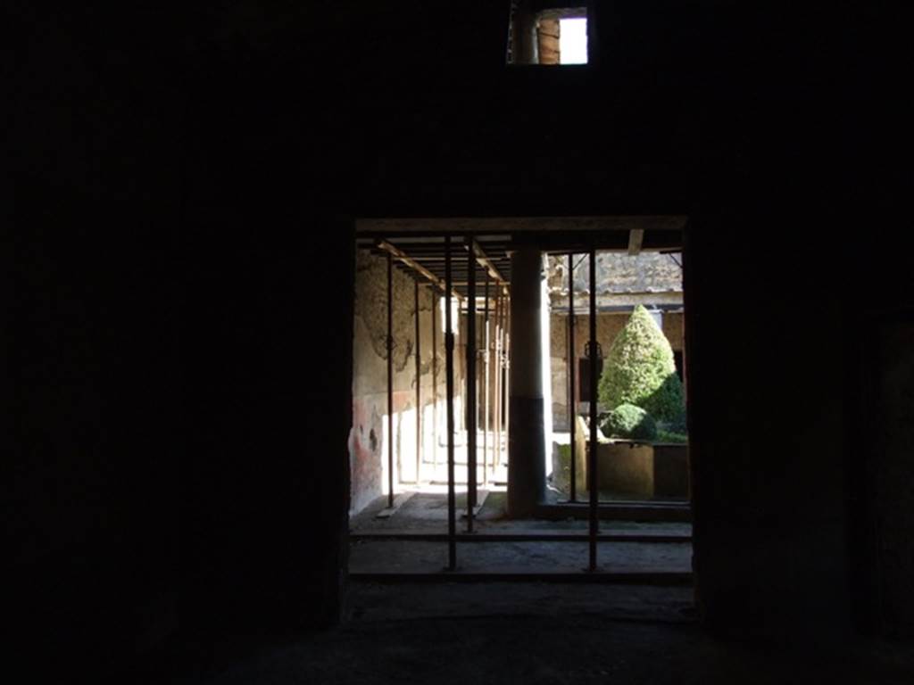 I.10.11 Pompeii. March 2009. Room 8, east wall of triclinium with large doorway looking onto peristyle.