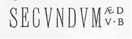 I.11.2 Pompeii. Two horizontally aligned graffito in red to Secundum and Caium Iulium Polybium.
According to Epigraphik-Datenbank Clauss/Slaby (See www.manfredclauss.de) these read

Secundum // aed(ilem) // v(irum) b(onum)      [CIL IV 7408]

C(aium) Iulium / Polybium aed(ilem) v(iis) a(aedibus) s(acris) p(rocurandis)      [CIL IV 7409]
