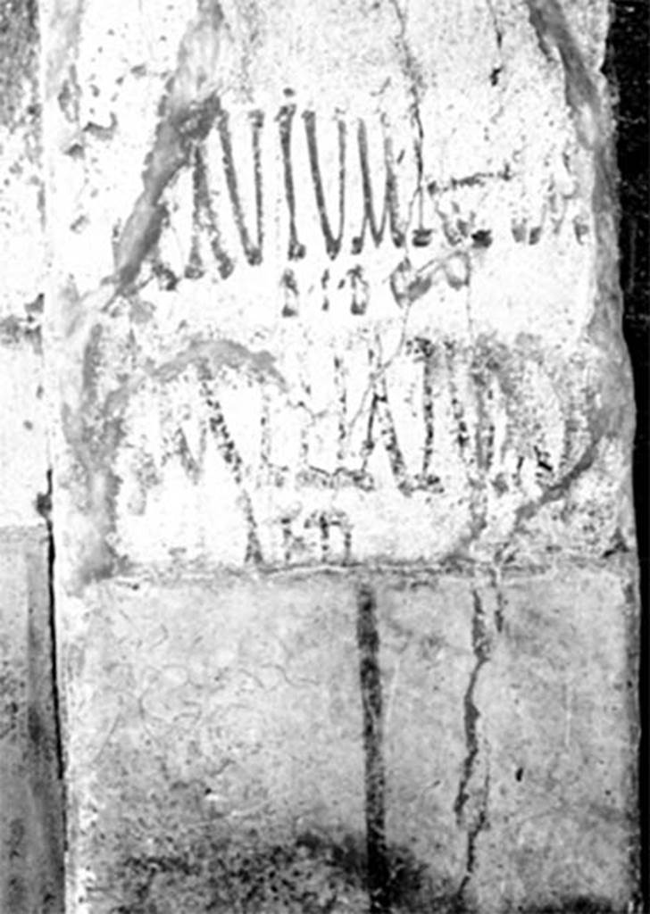 I.11.3 Pompeii, c.1920. Gavium Rufum and Ampliatum inscriptions on pilaster to left of entrance.