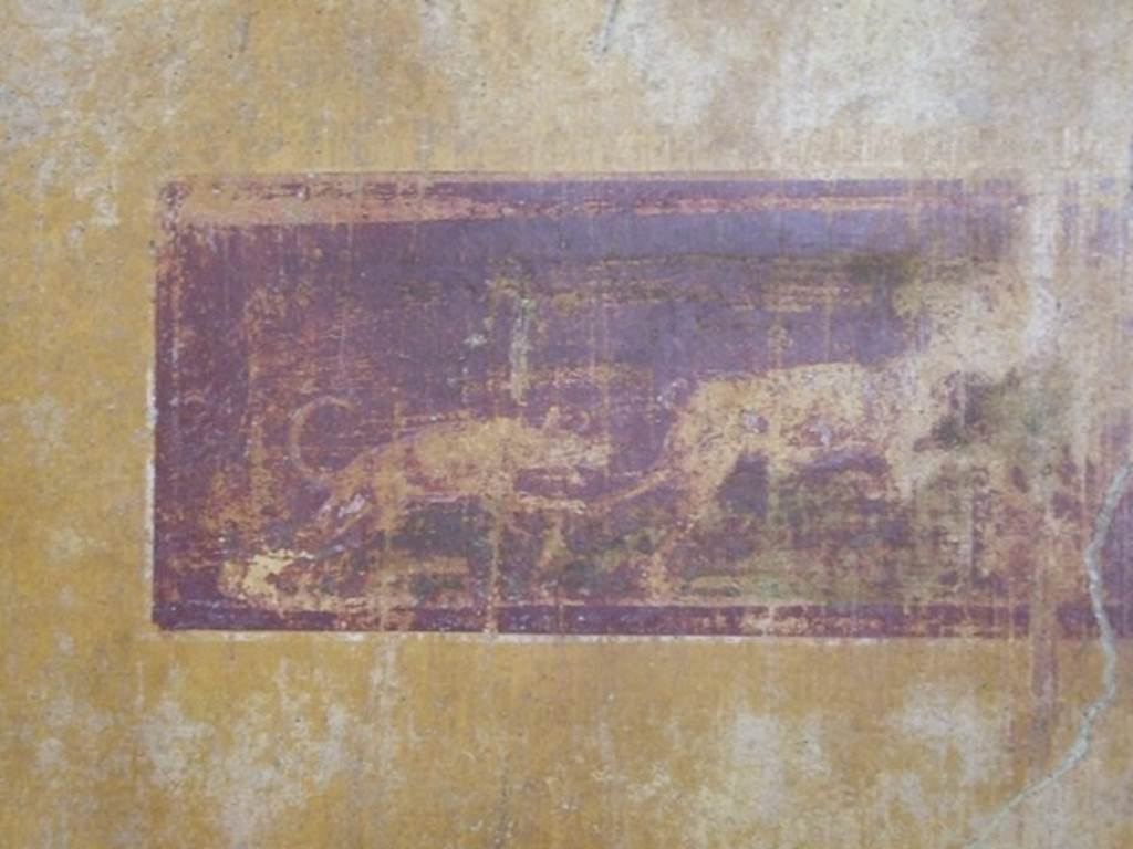 I.11.15 Pompeii. December 2007. Room 17, painted hunt scene from east wall.