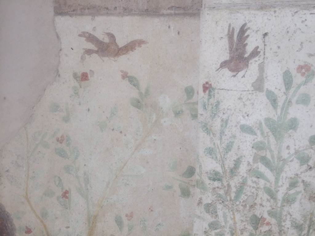 I.11.15 Pompeii. December 2007. Room 10, garden area, with detail of birds and plants on painted household shrine.